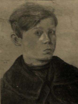 Léon Gard, autoportrait à 12 ans (fusain, 44 X 35 cm, collect.T.G.)