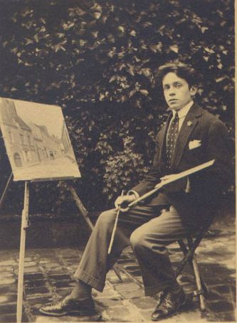 Photo de Léon Gard devant son chevalet. Etampes 1925.